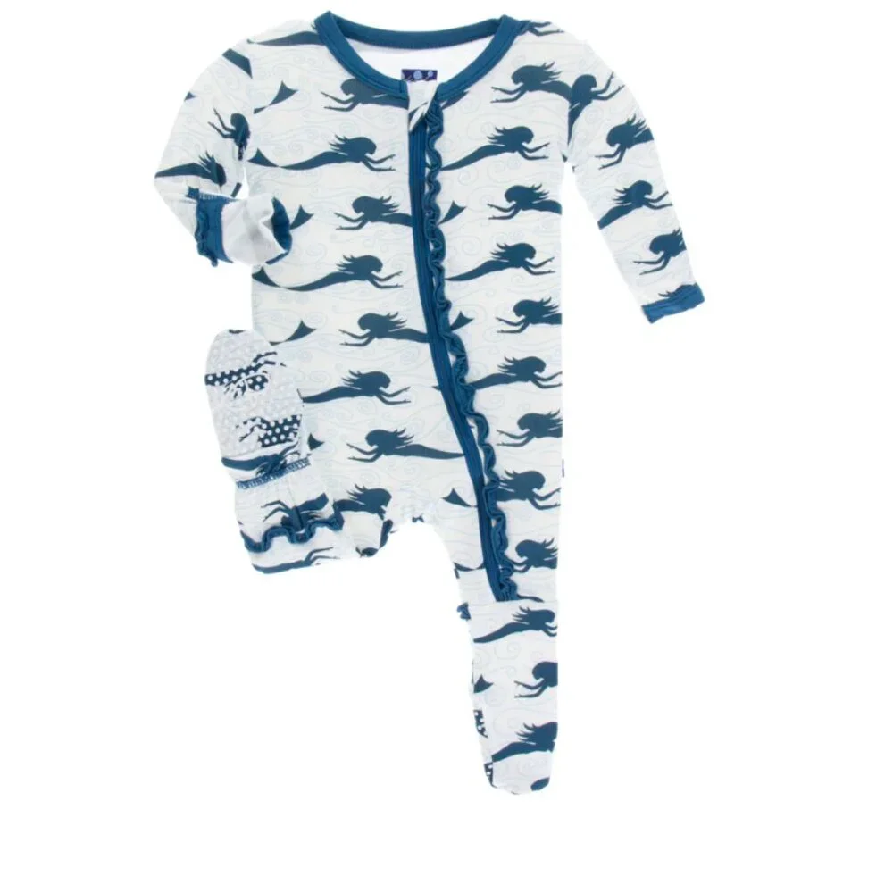 NWOT Kickee Pants bamboo Natural Mermaid footie 12-18m